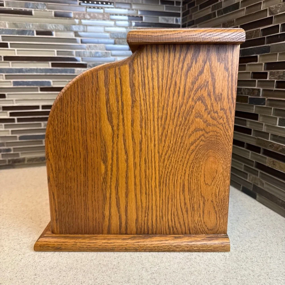 Vintage Solid Oak Roll Top Bread Box Handcrafted Amish Made Rustic Kitchen Decor